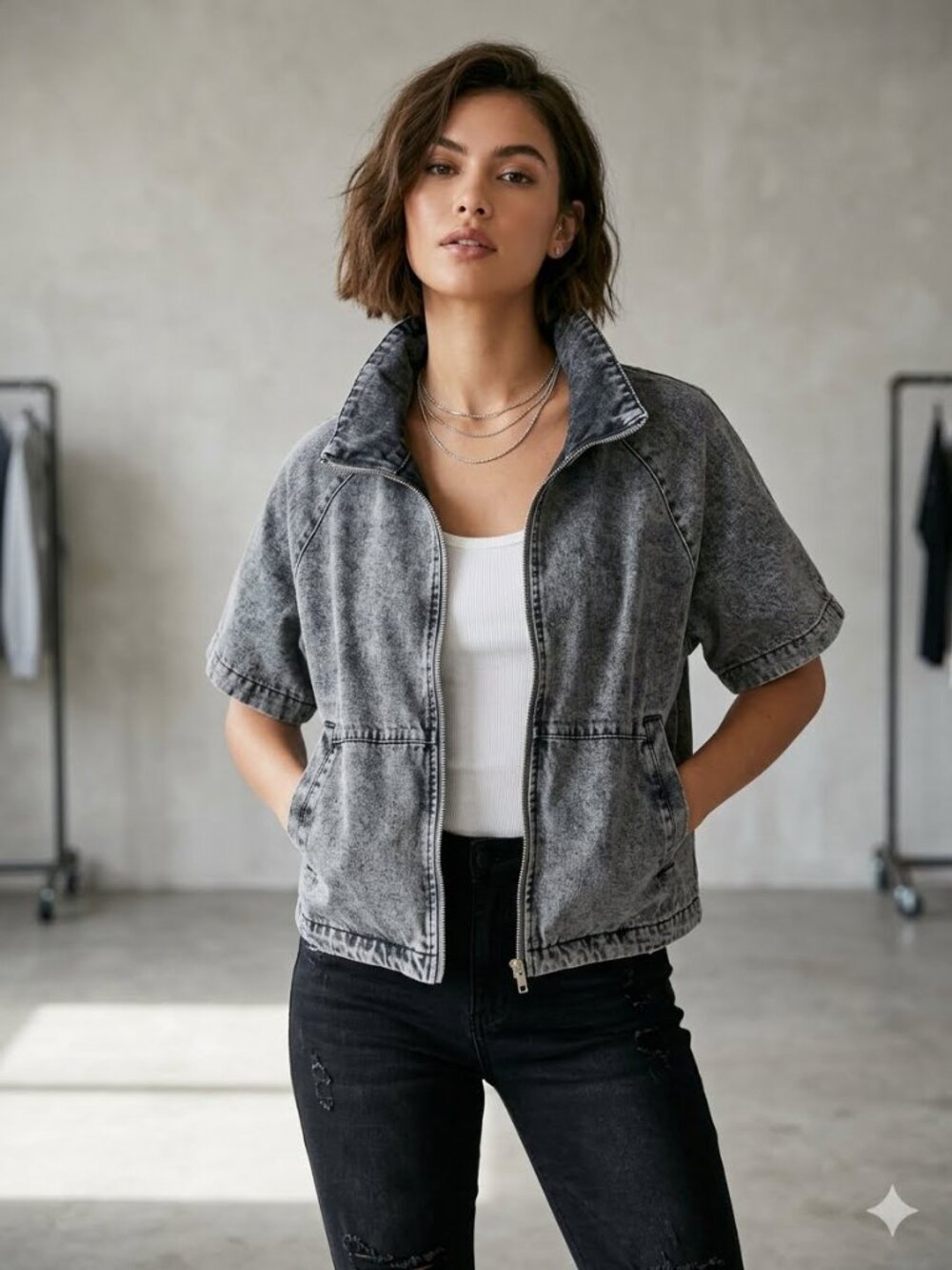 JODIFL Short-Sleeve Denim Jacket